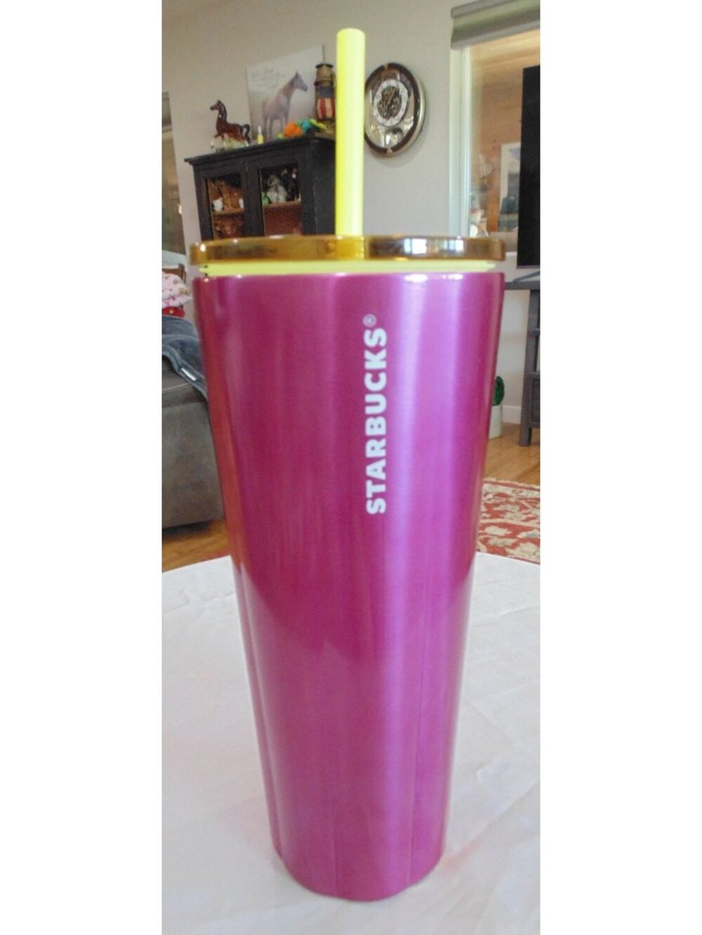 2022 Starbucks Pink Yellow Stainless Steel Metal Tumbler 24oz Drink Lid & Straw